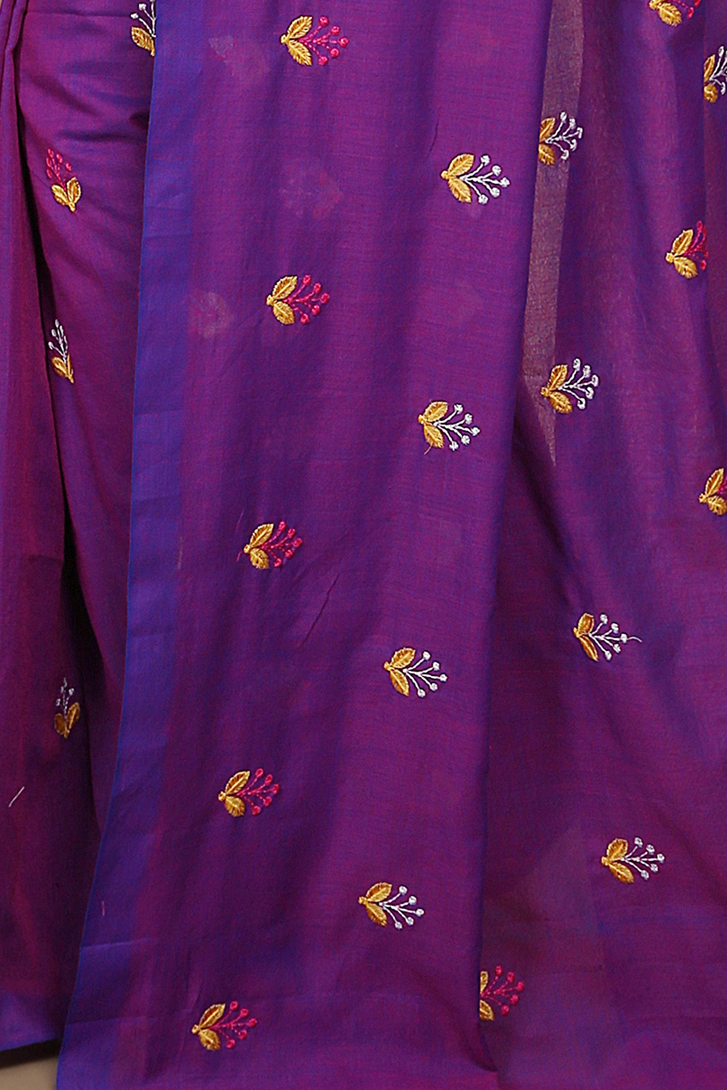 Lamp Embroidery Cotton saree With Blouse Piece (Violet)