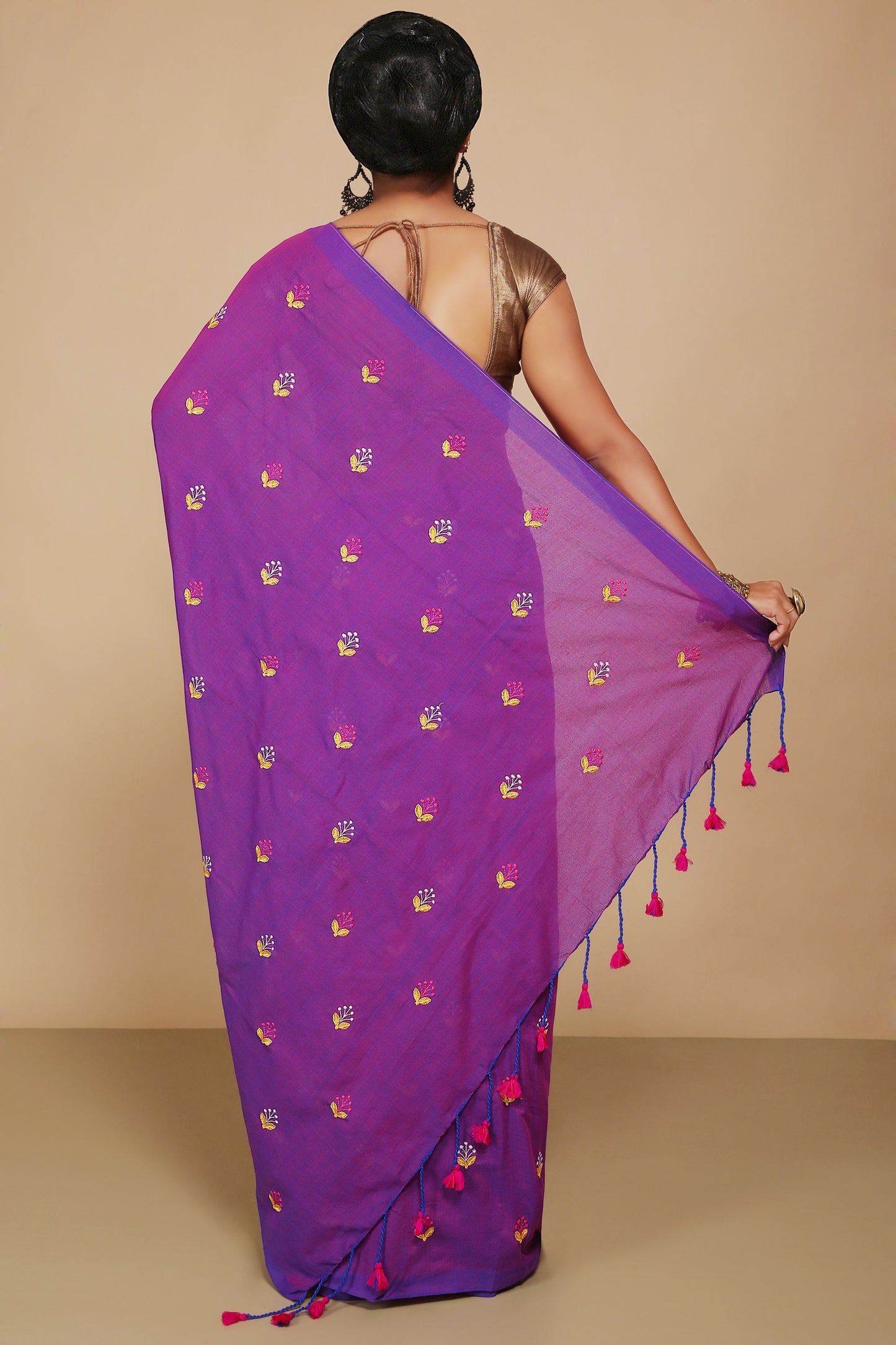 Lamp Embroidery Cotton saree With Blouse Piece (Violet)