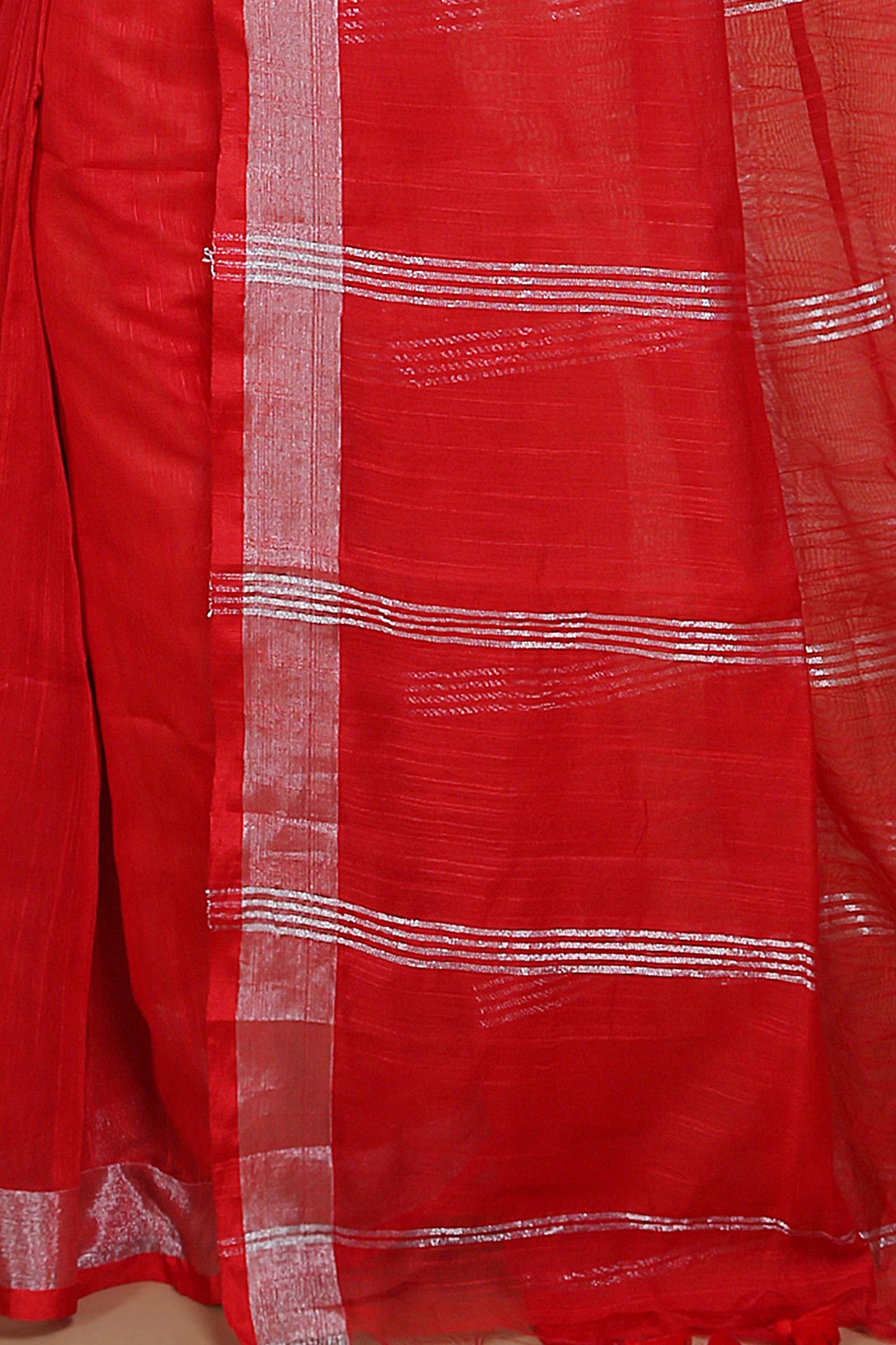 Traditional Indian Weaving Anchal Jari Cotton Check Saree With Blouse Piece (Red)