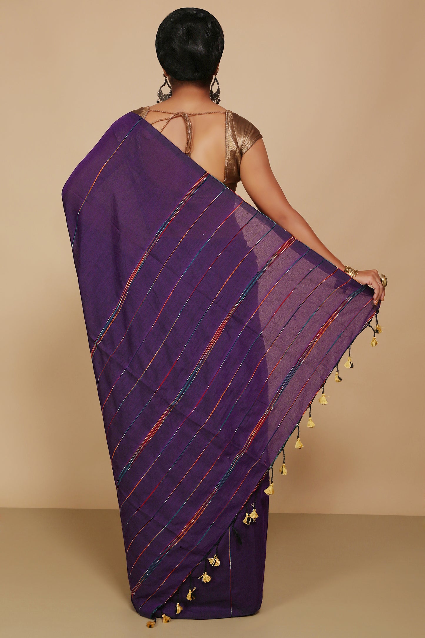 Traditional Khes Cotton Saree With Blouse Piece (Violet)