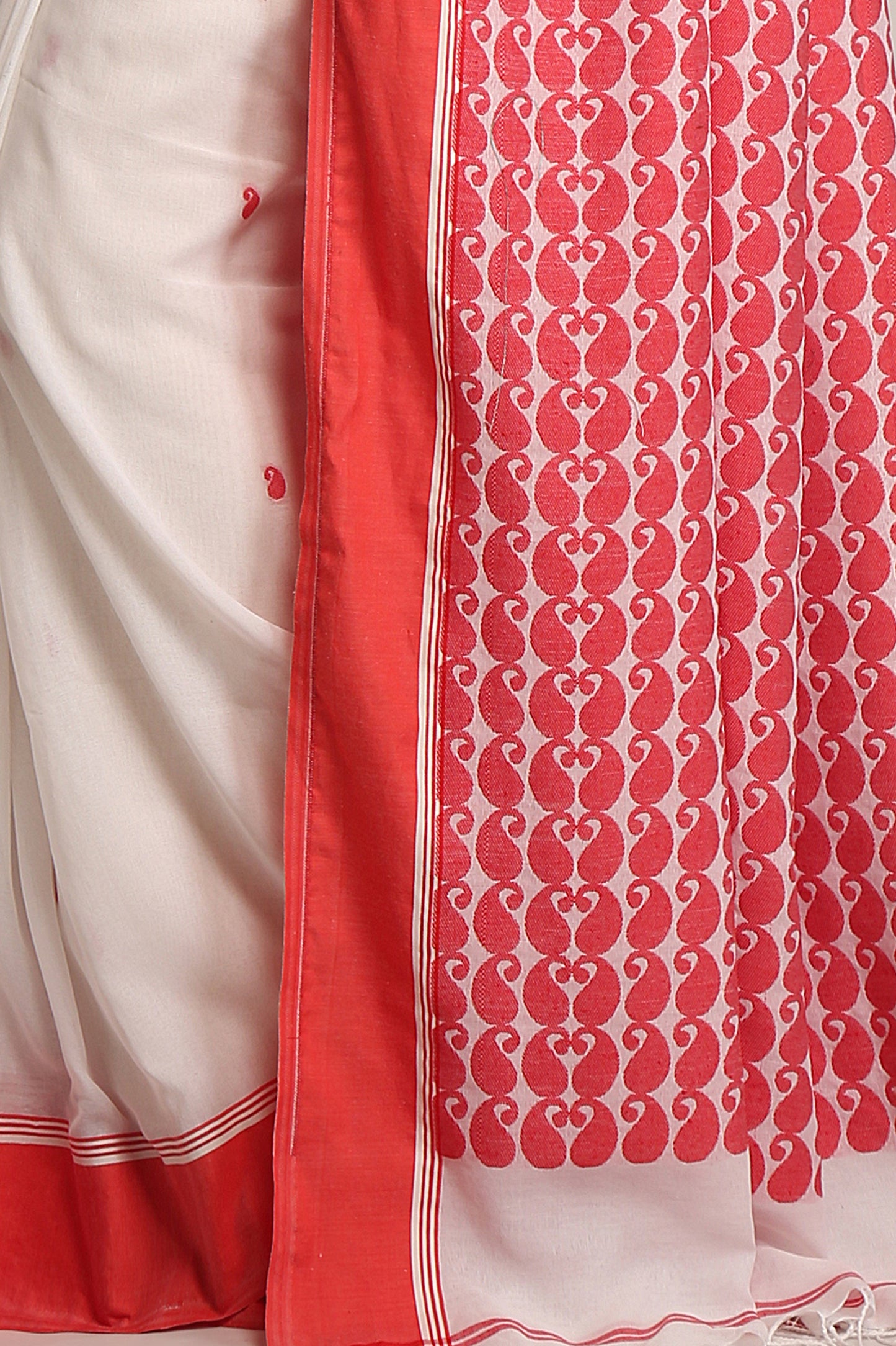 Cotton Silk Brocade Softs Sarees. (White & Red)