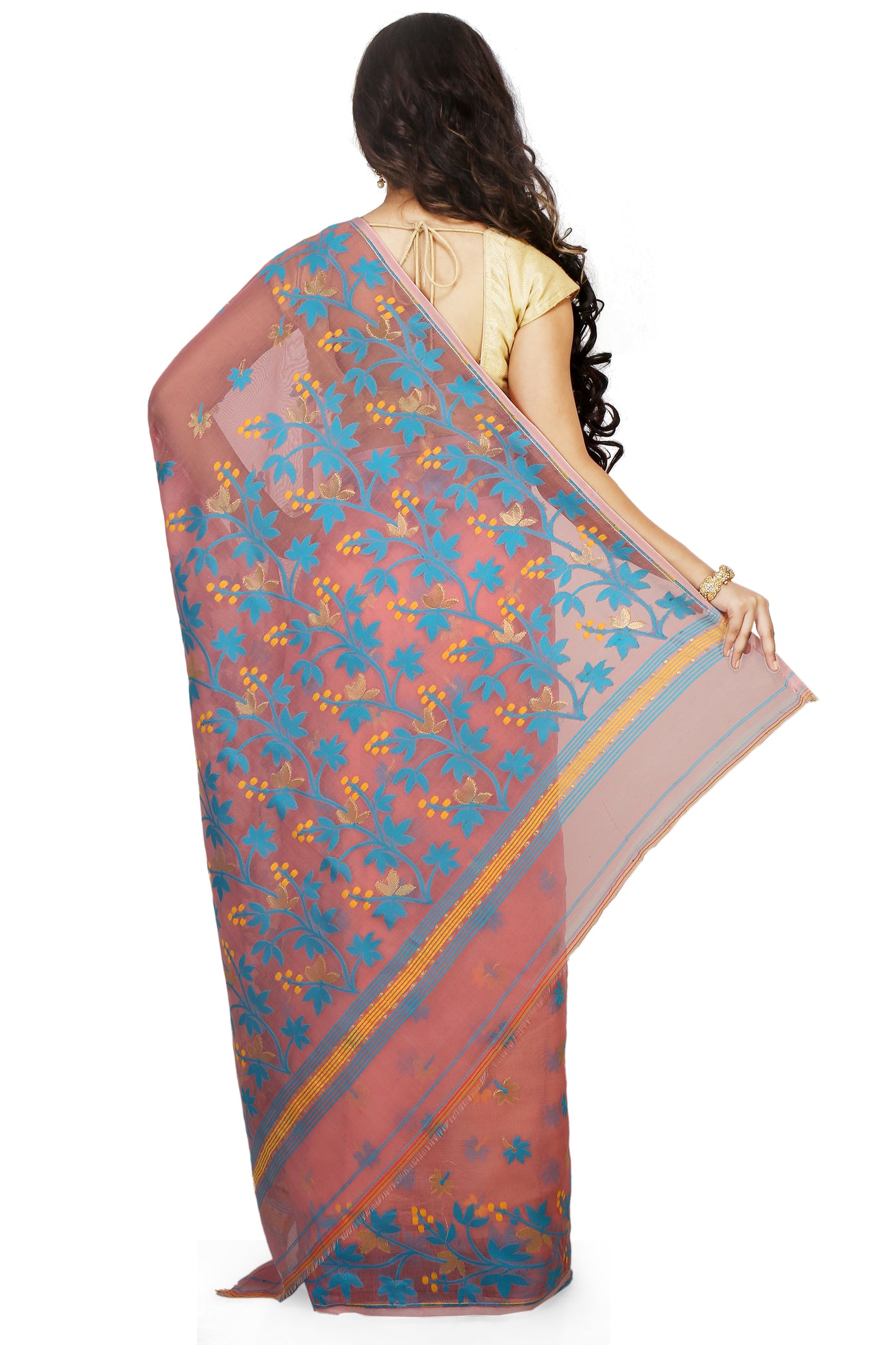 Cotton Silk Angur Dhakai Allover Soft Jamdani Sarees (Pink)