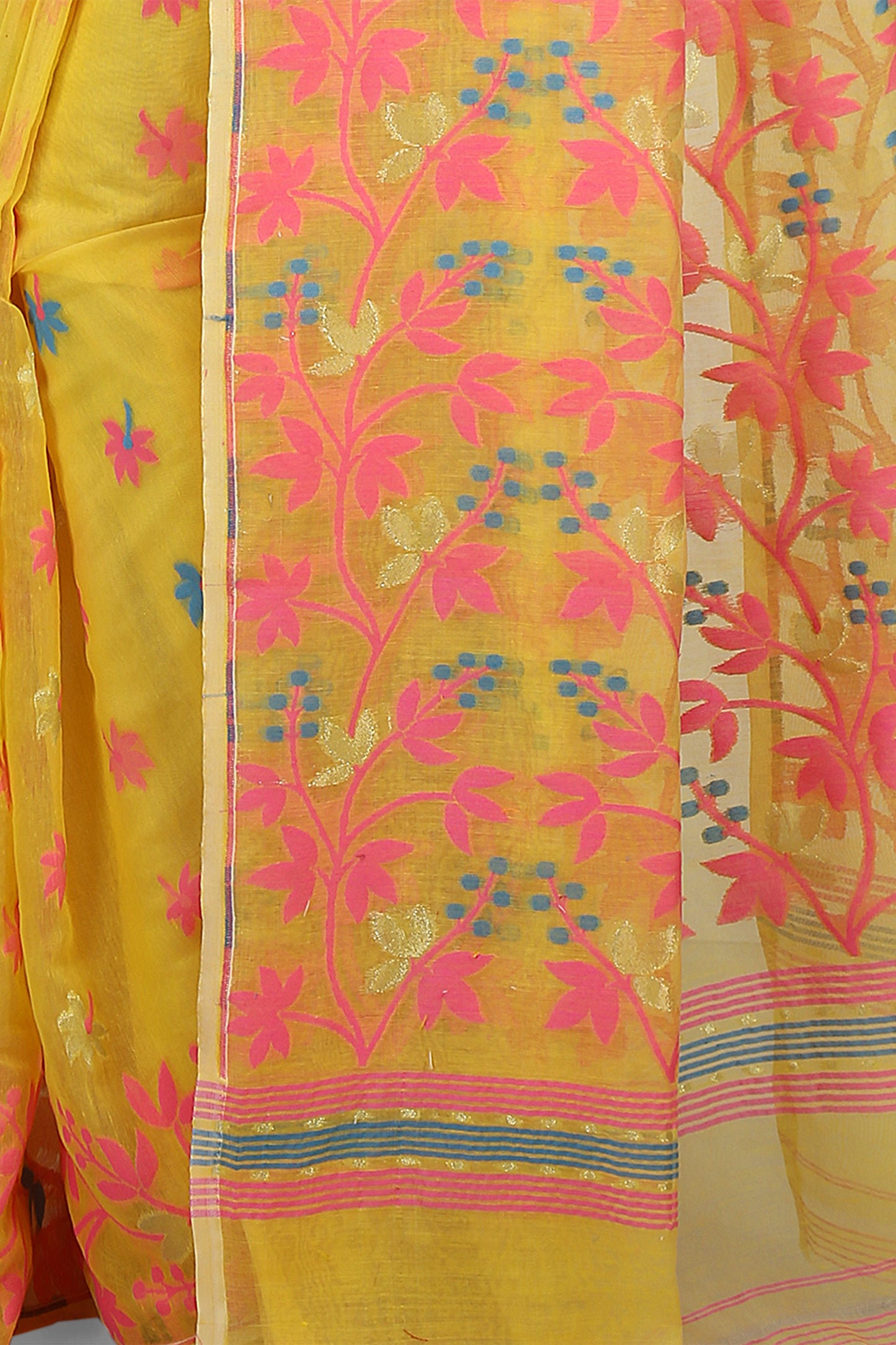 Cotton Silk Angur Dhakai Allover Soft Jamdani Sarees (Yellow)