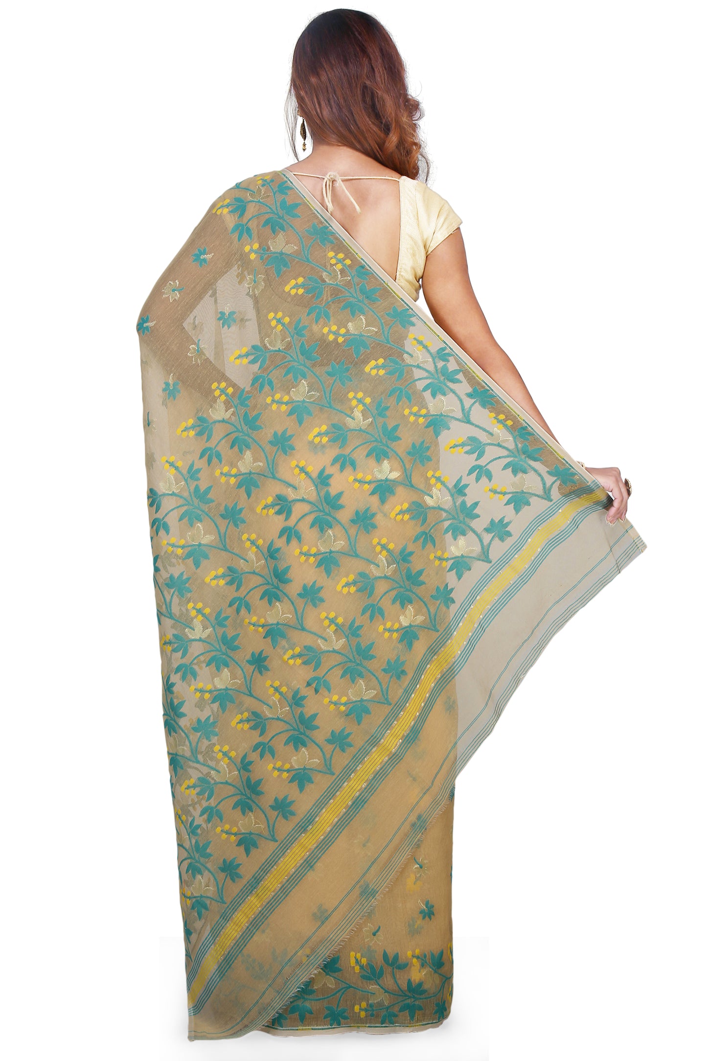 Cotton Silk Angur Dhakai Allover Soft Jamdani Sarees (Beige)