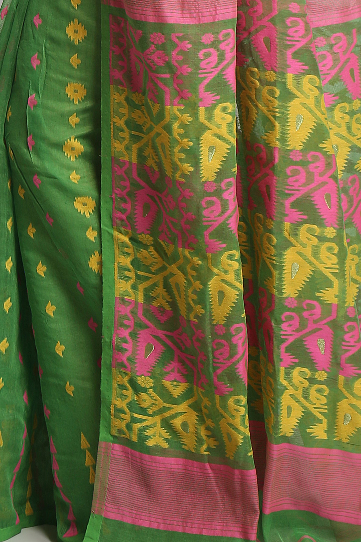 Cotton Silk Dhakai Green Pink Soft Jamdani Sarees