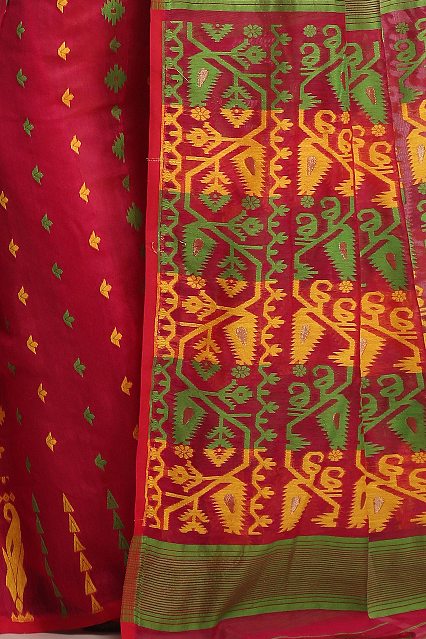 Cotton Silk Dhakai  Soft Pink Green Jamdani Sarees