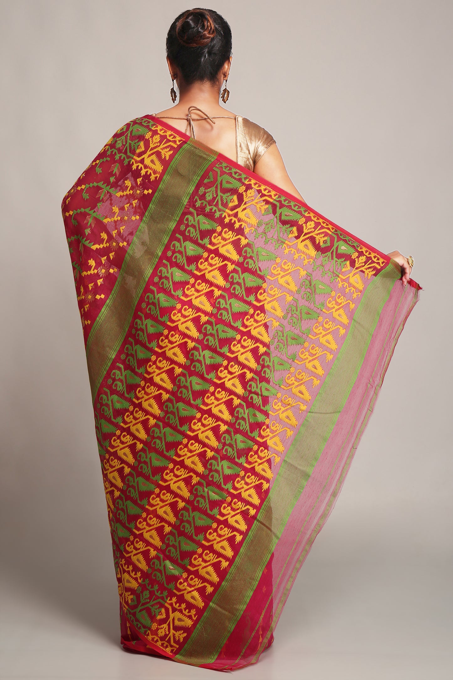 Cotton Silk Dhakai  Soft Pink Green Jamdani Sarees