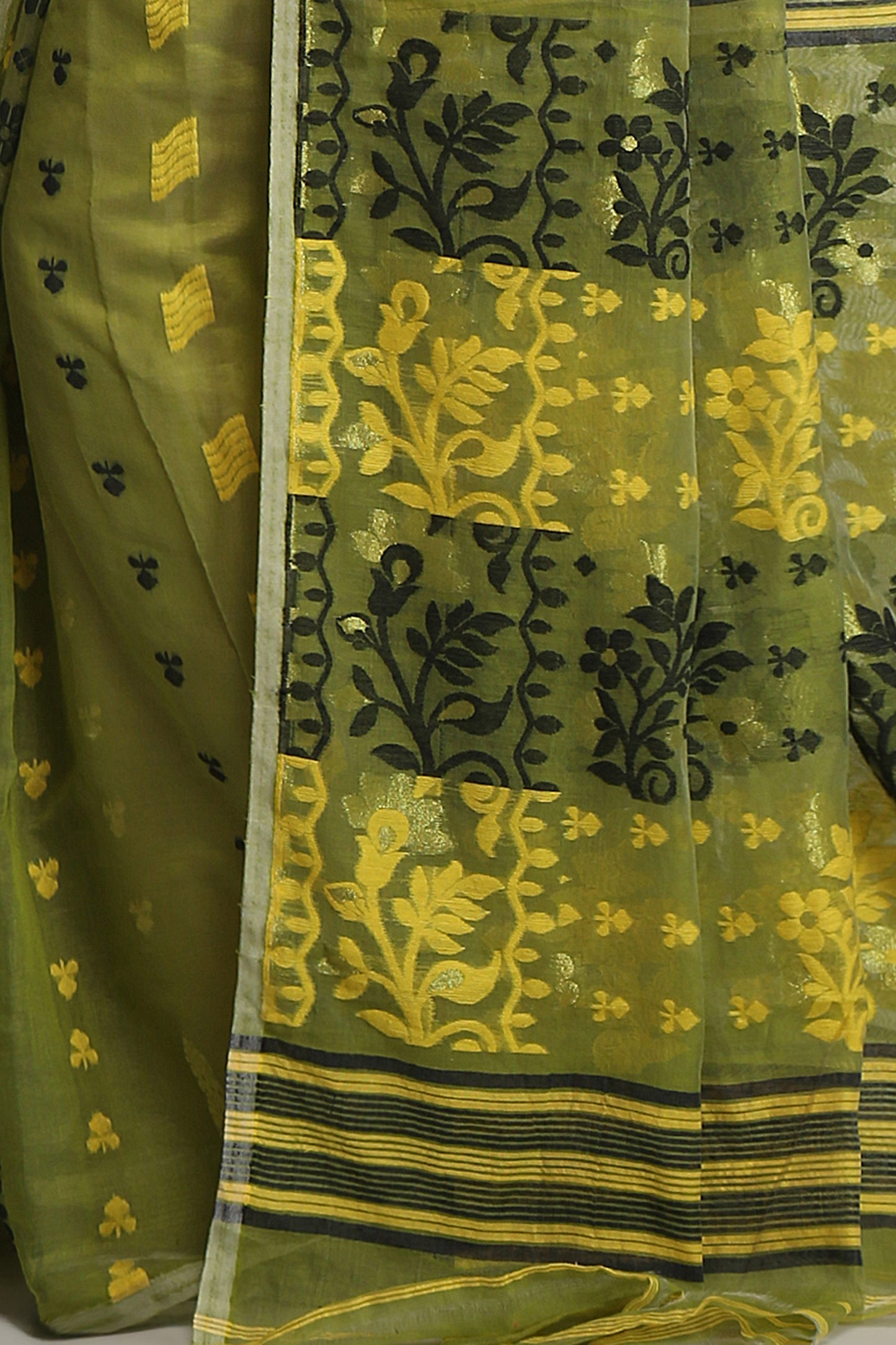 Cotton Silk Dhakai Soft Belpata Deep Green Jamdani Sarees