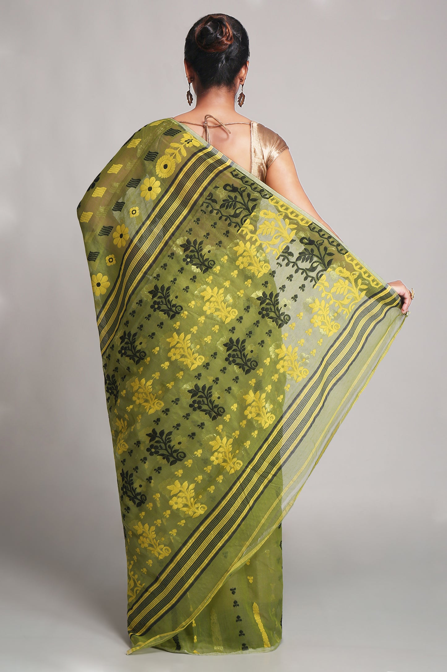 Cotton Silk Dhakai Soft Belpata Deep Green Jamdani Sarees