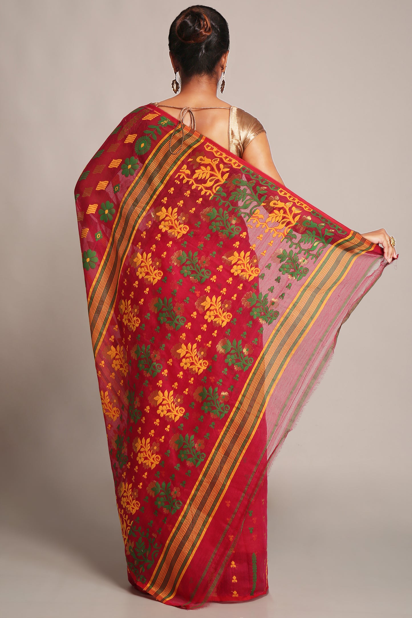 Cotton Silk Dhakai Softs Belpata Red Jamdani Saree