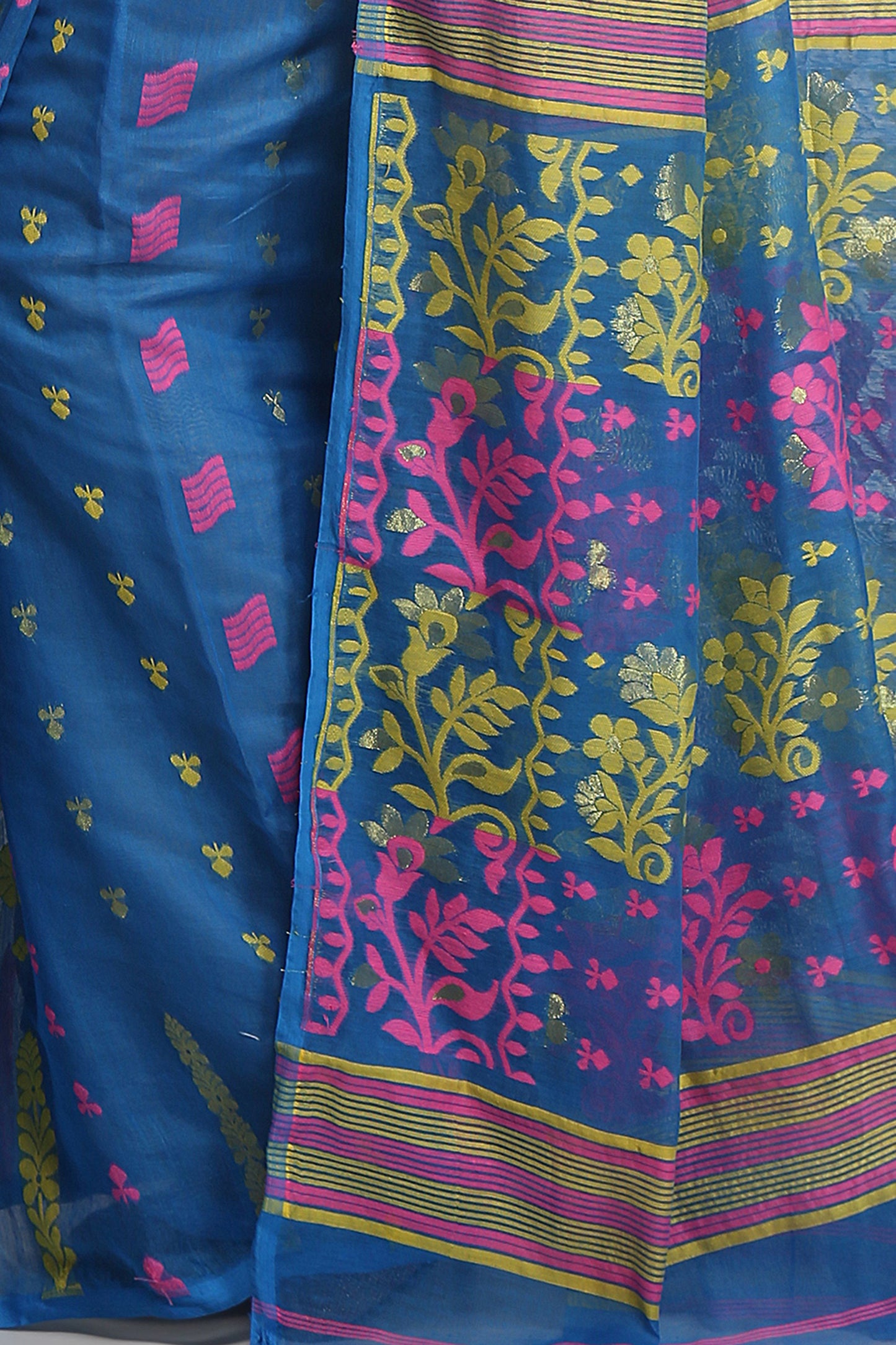 Cotton Silk Dhakai  Soft Belpata Sky Pink Jamdani Saree