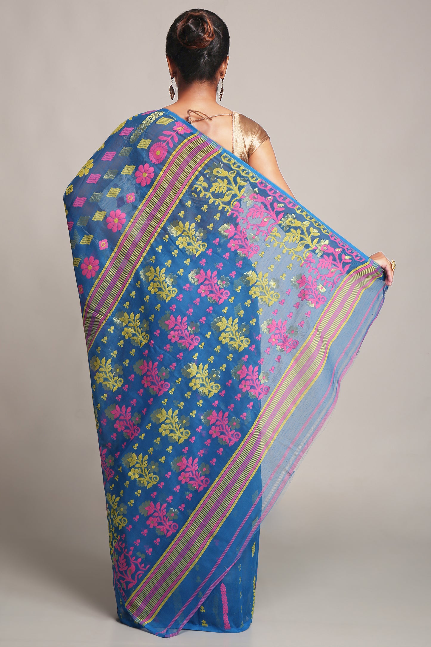 Cotton Silk Dhakai  Soft Belpata Sky Pink Jamdani Saree