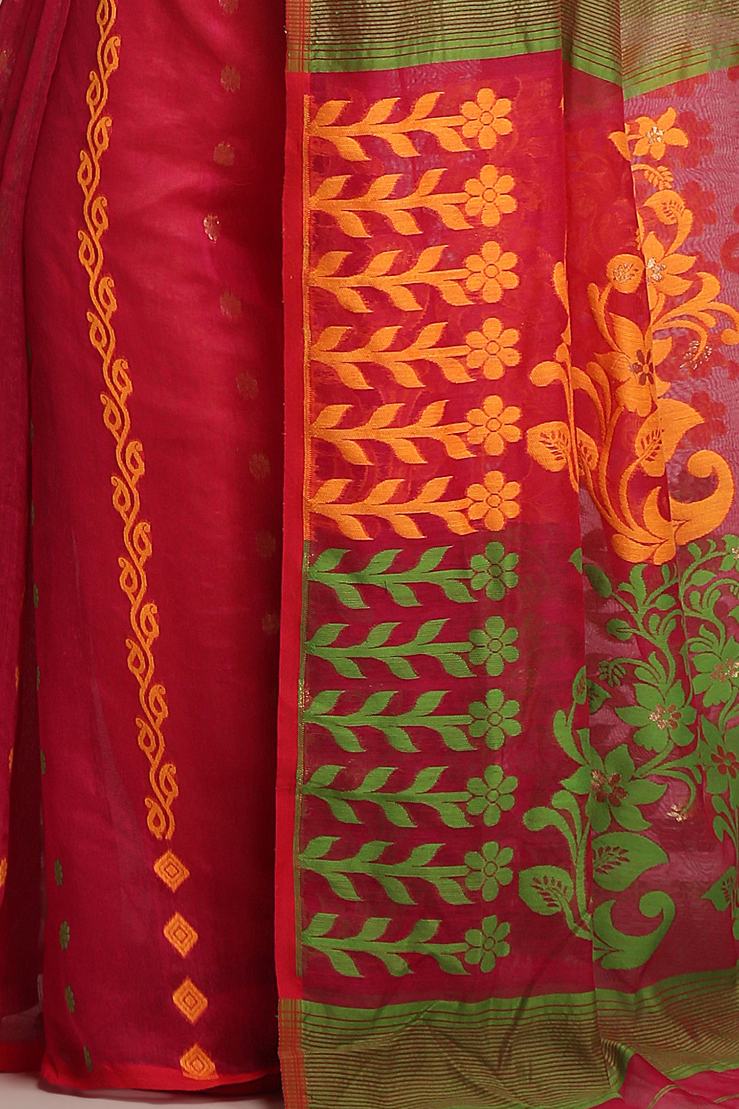 Cotton Silk Dhakai Softs Pink Green Jamdani Sarees