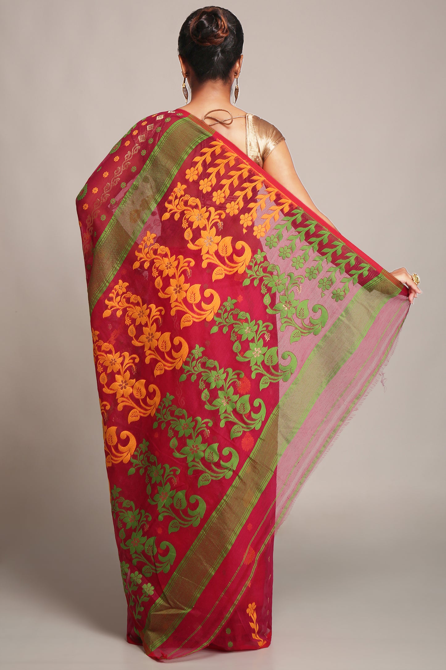 Cotton Silk Dhakai Softs Pink Green Jamdani Sarees