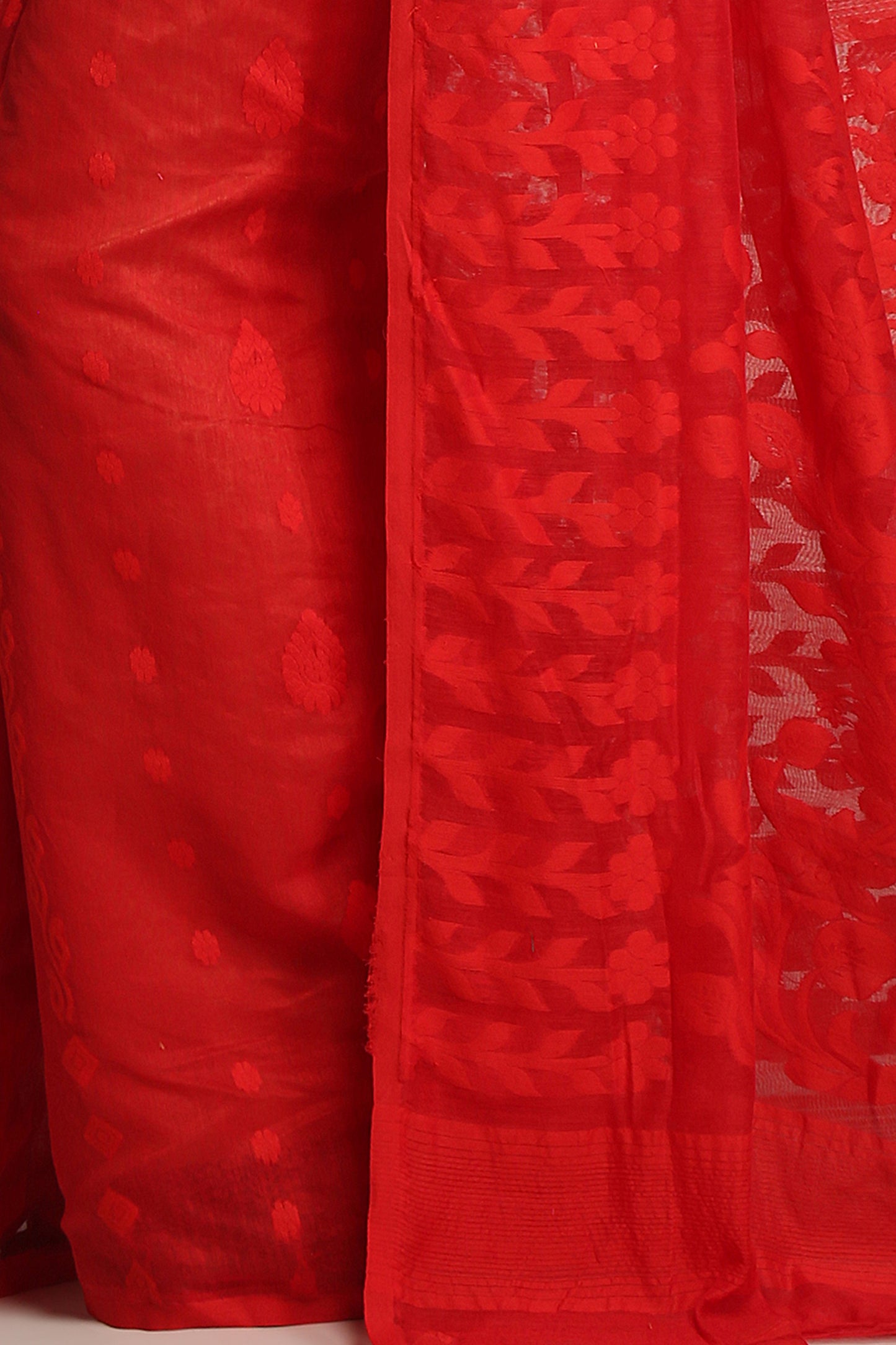 Cotton Silk Dhakai Softs Red Jamdani Sarees.