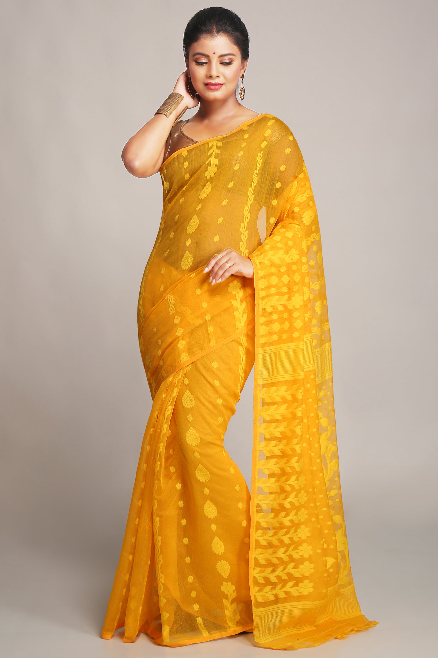 Cotton Silk Dhakai Yellow Softs Jamdani Sarees