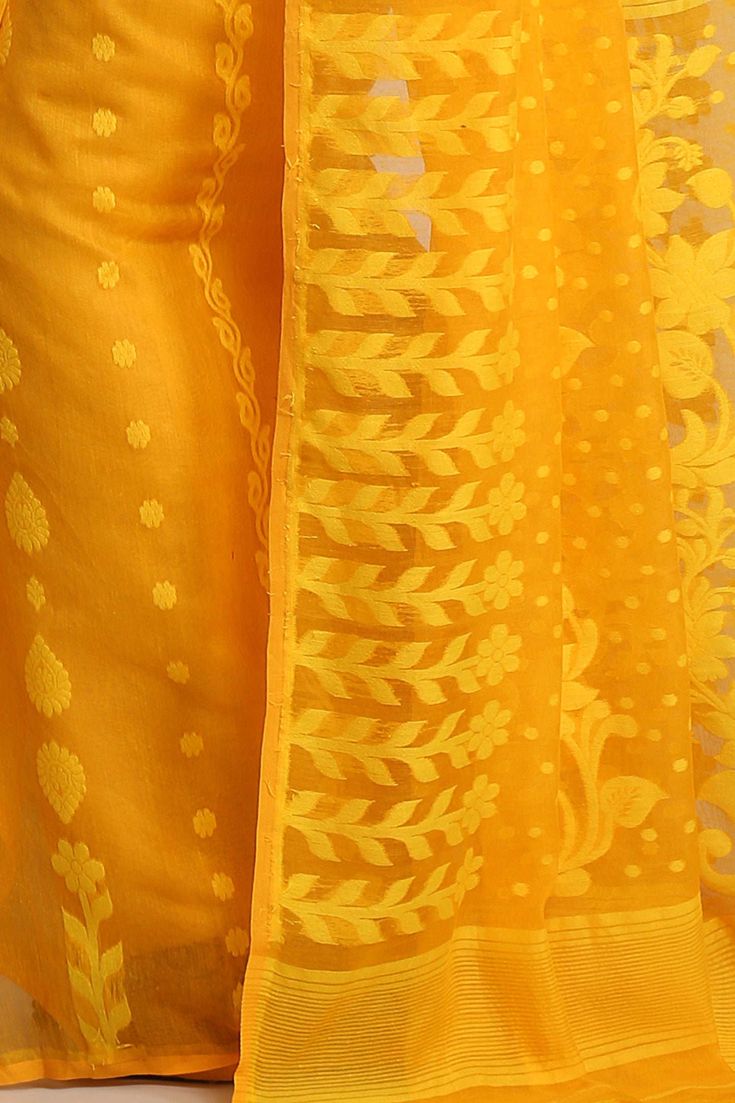 Cotton Silk Dhakai Yellow Softs Jamdani Sarees