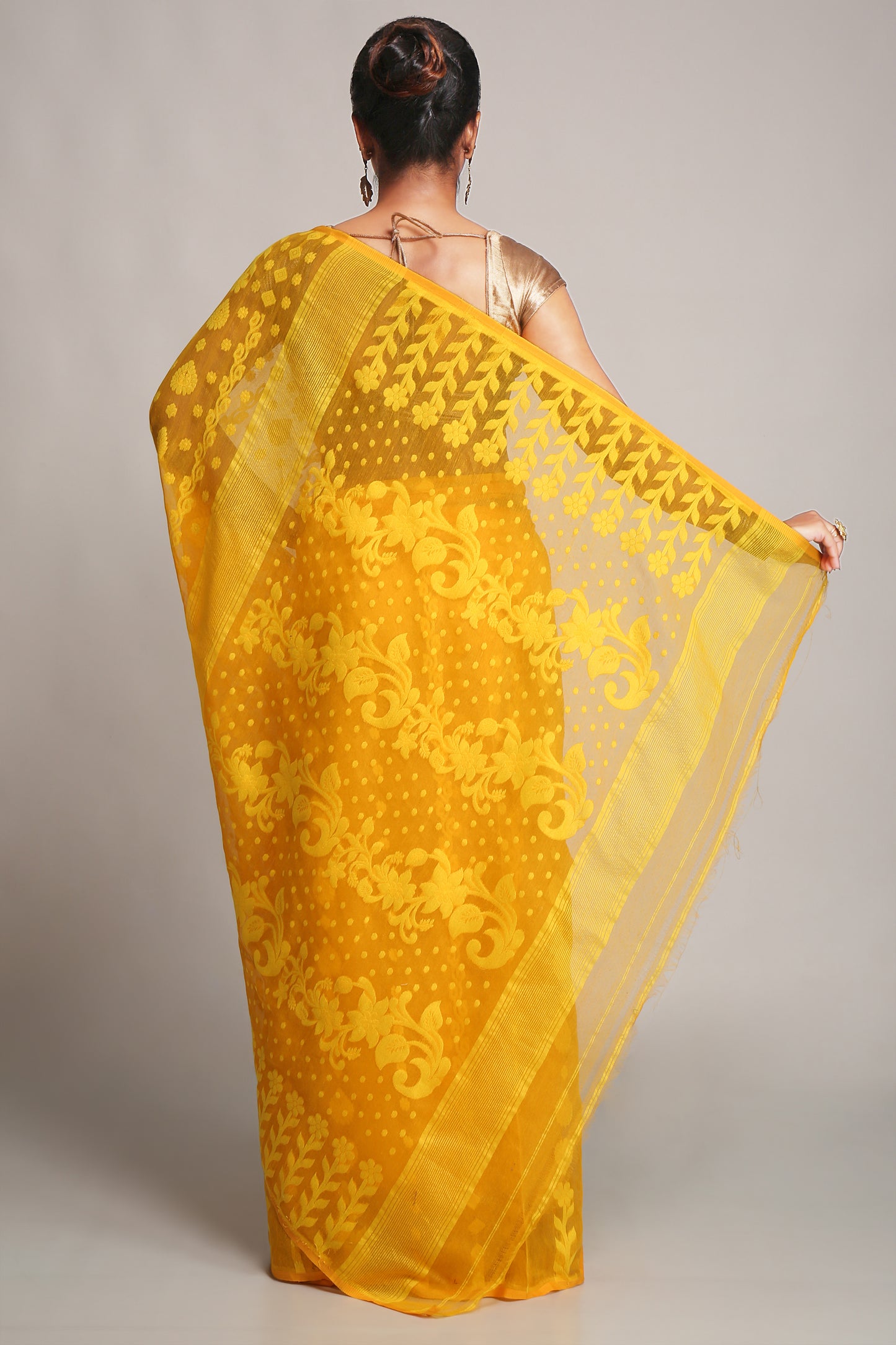 Cotton Silk Dhakai Yellow Softs Jamdani Sarees