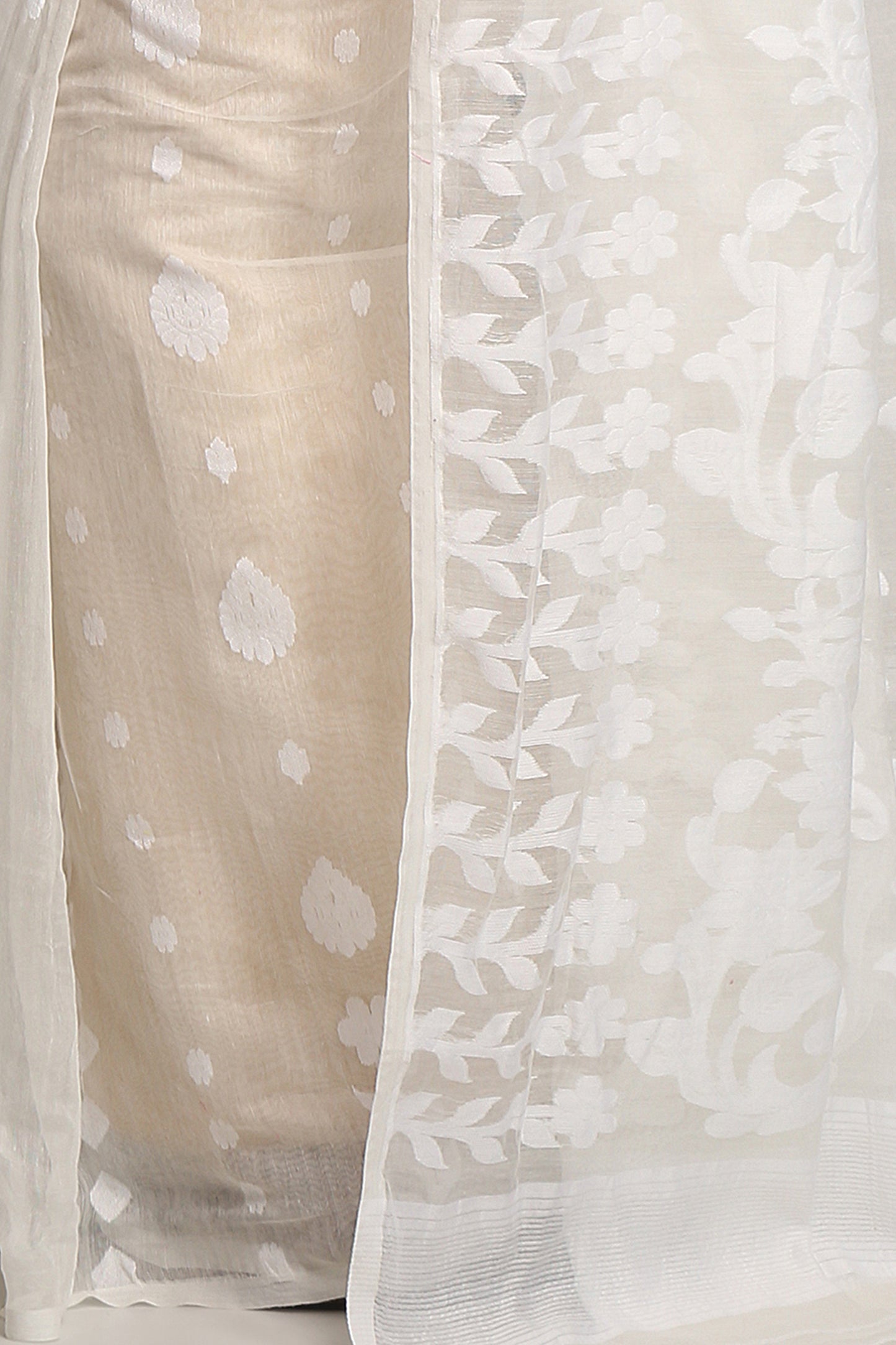 Cotton Silk Dhakai White Softs Jamdani Sarees.