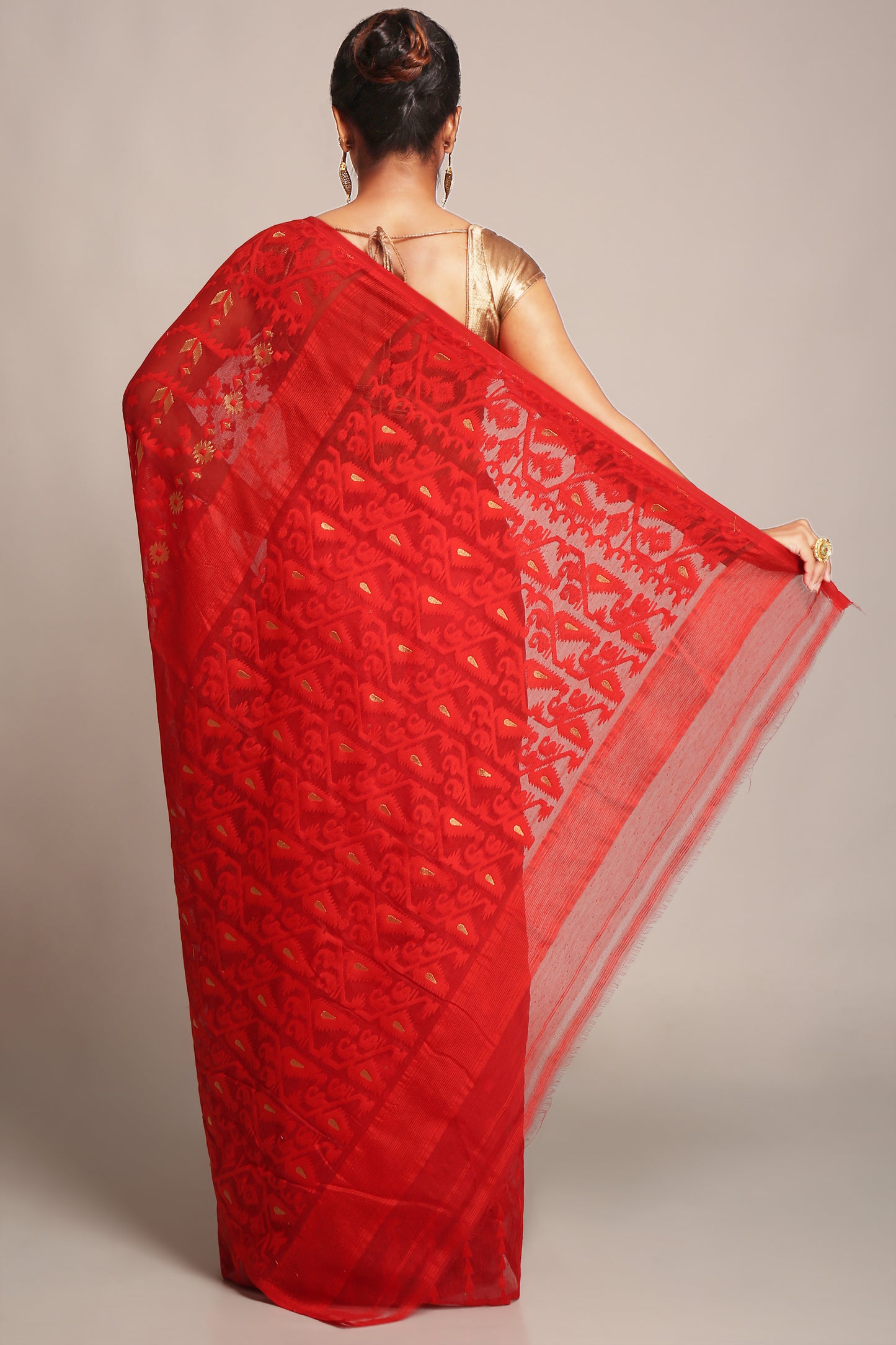 Cotton Silk Dhakai Softs Red Jamdani Sarees