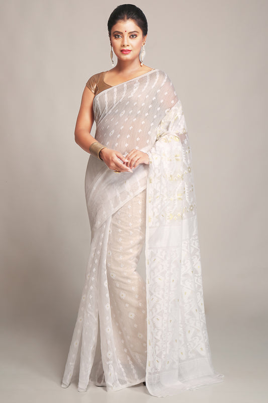 Cotton Silk Dhakai White Soft Jamdani Sarees