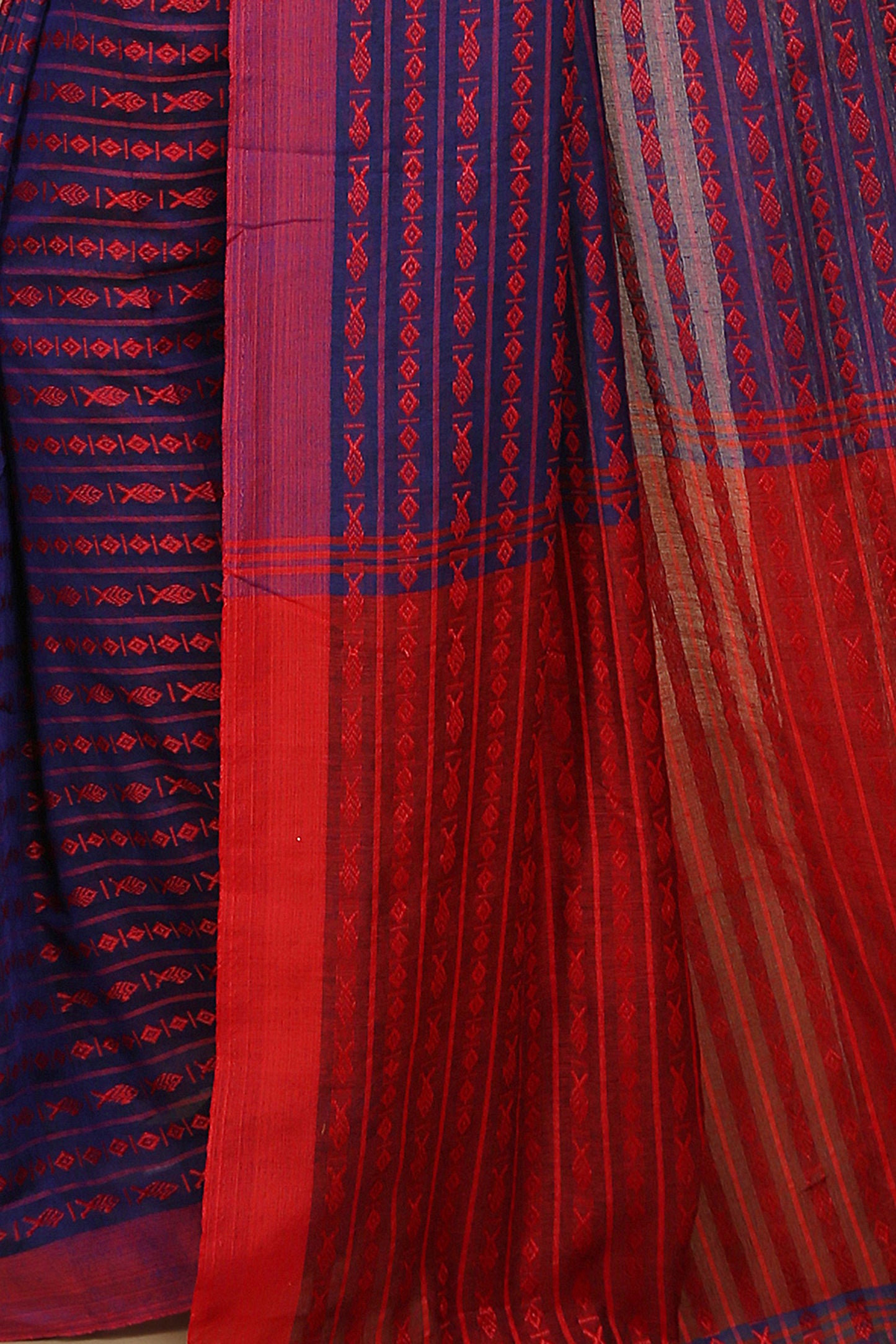 All over fish motive cotton saree (Blue)