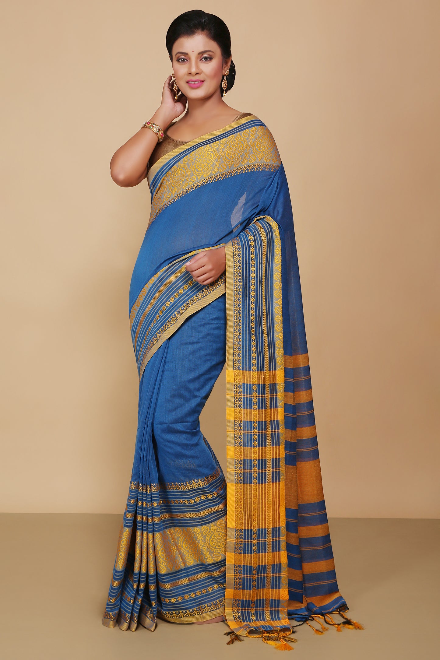 mahapar cotton saree  (Turquise)