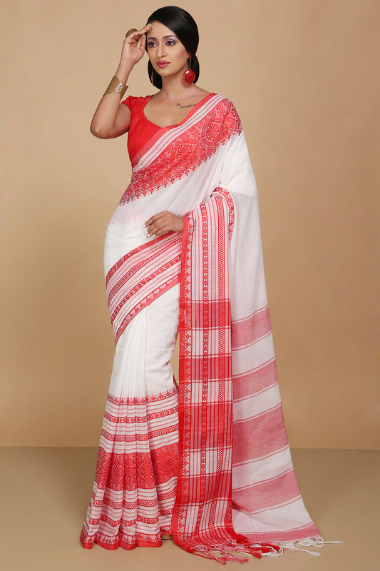 mahapar cotton saree  (White)