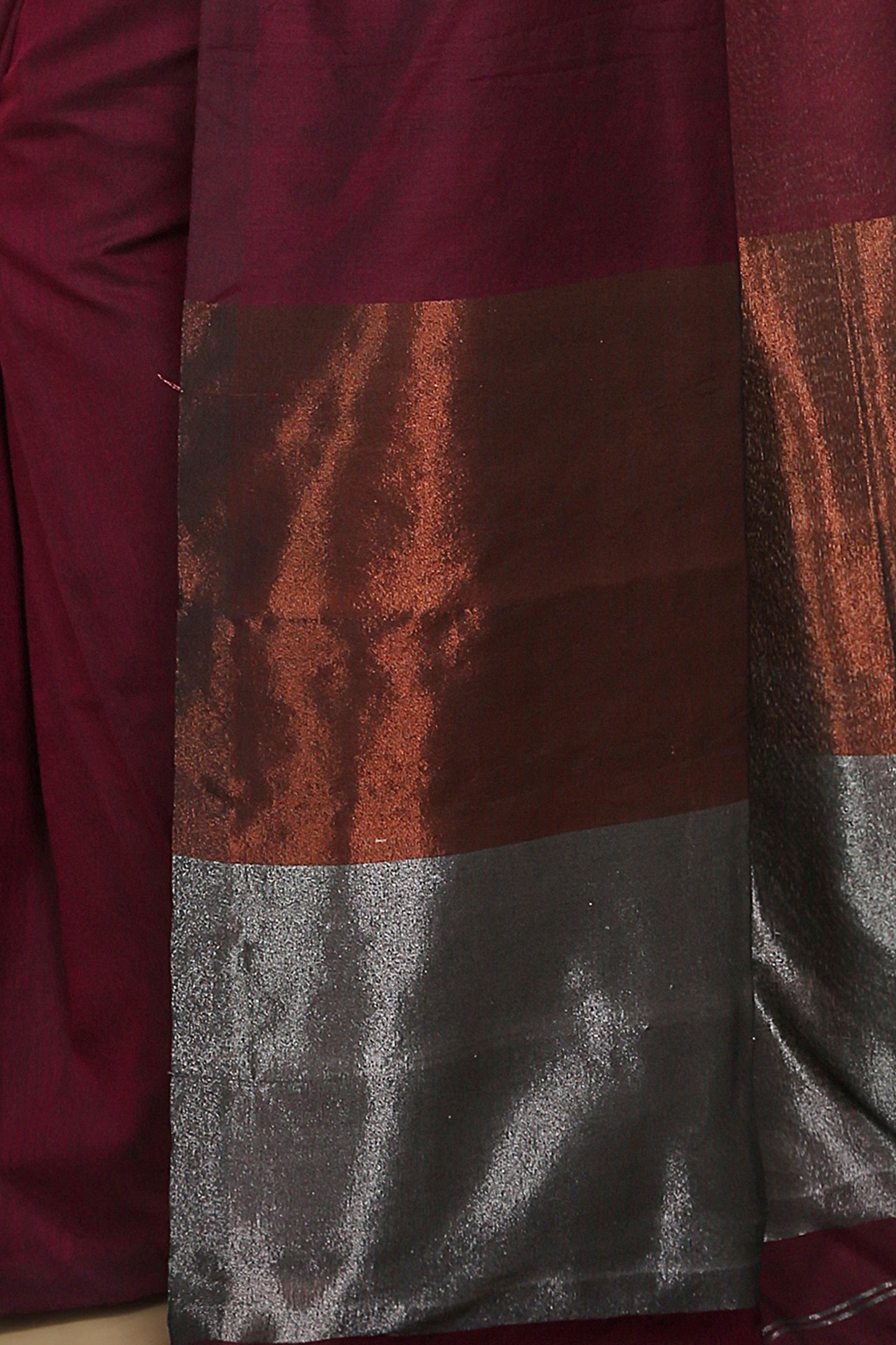 Cotton Body Anchal Tissue Saree (Maroon)