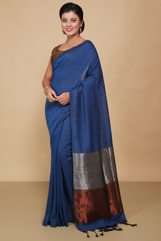 Cotton Body Anchal Tissue Saree (Turquise)