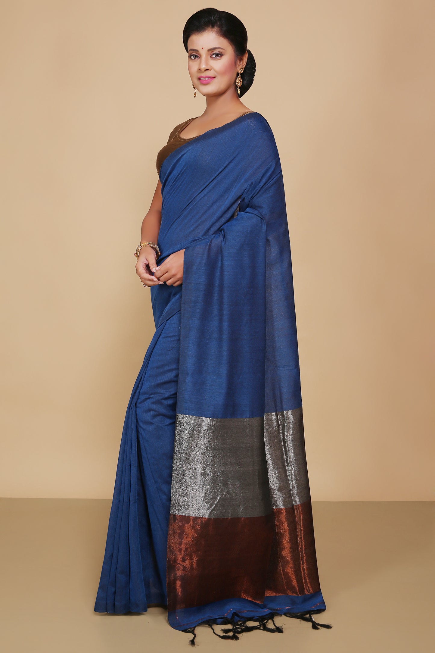 Cotton Body Anchal Tissue Saree (Turquise)