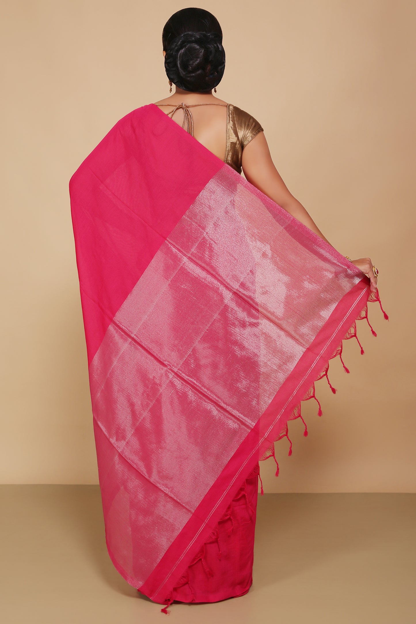 Cotton Body Anchal Tissue Saree (Pink)