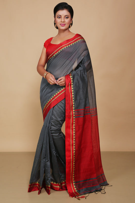 Terchi border handloom saree (Grey)