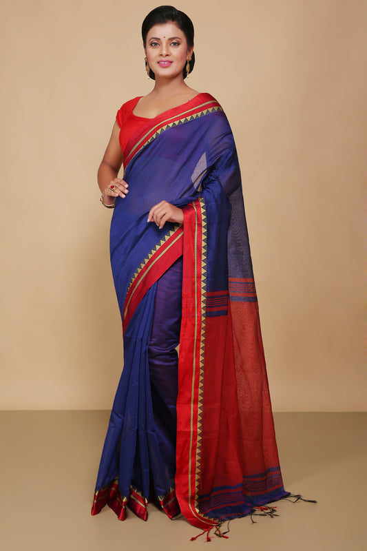 Terchi border handloom saree (Blue)