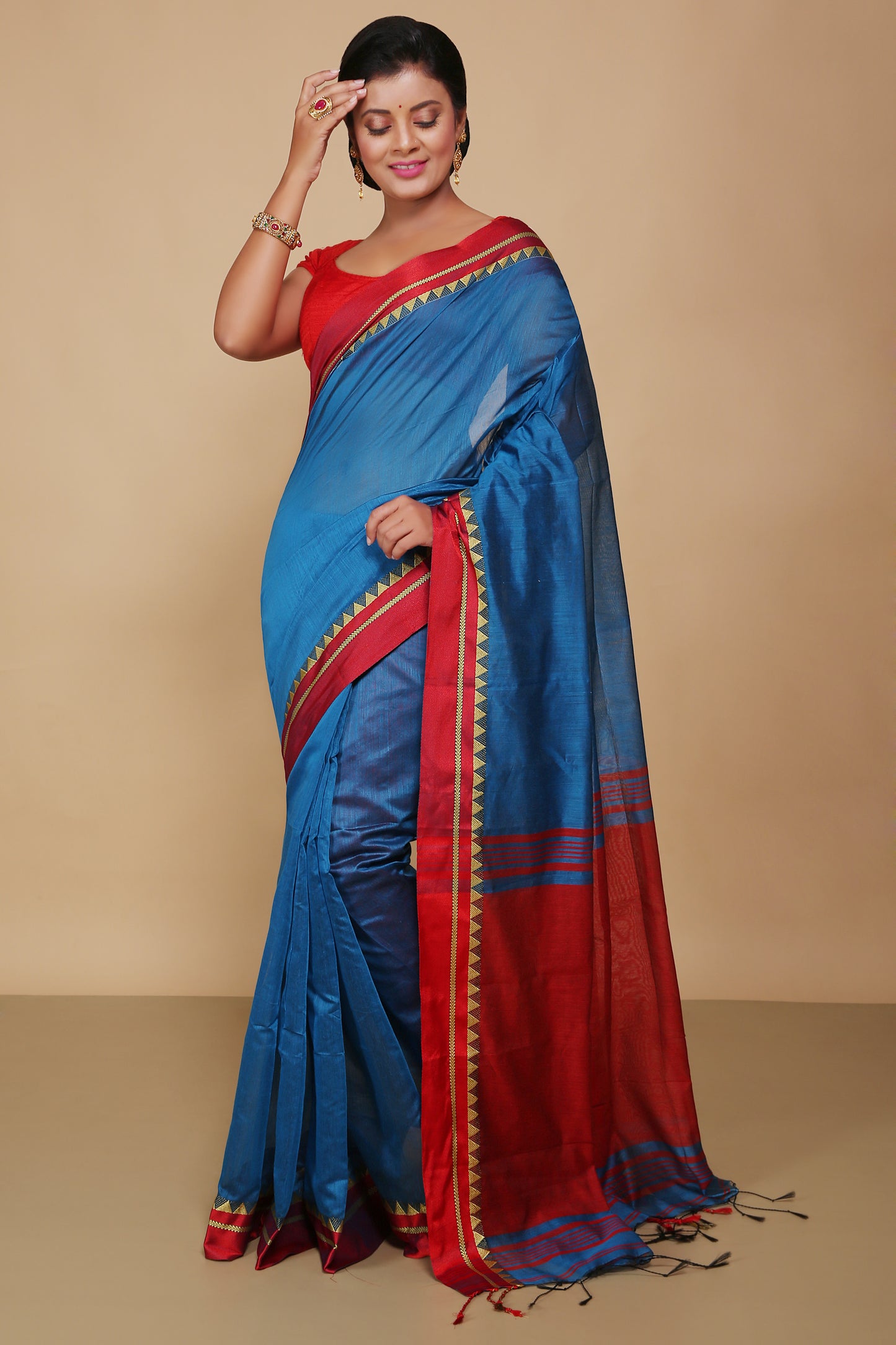 Terchi border handloom saree (Turquise)