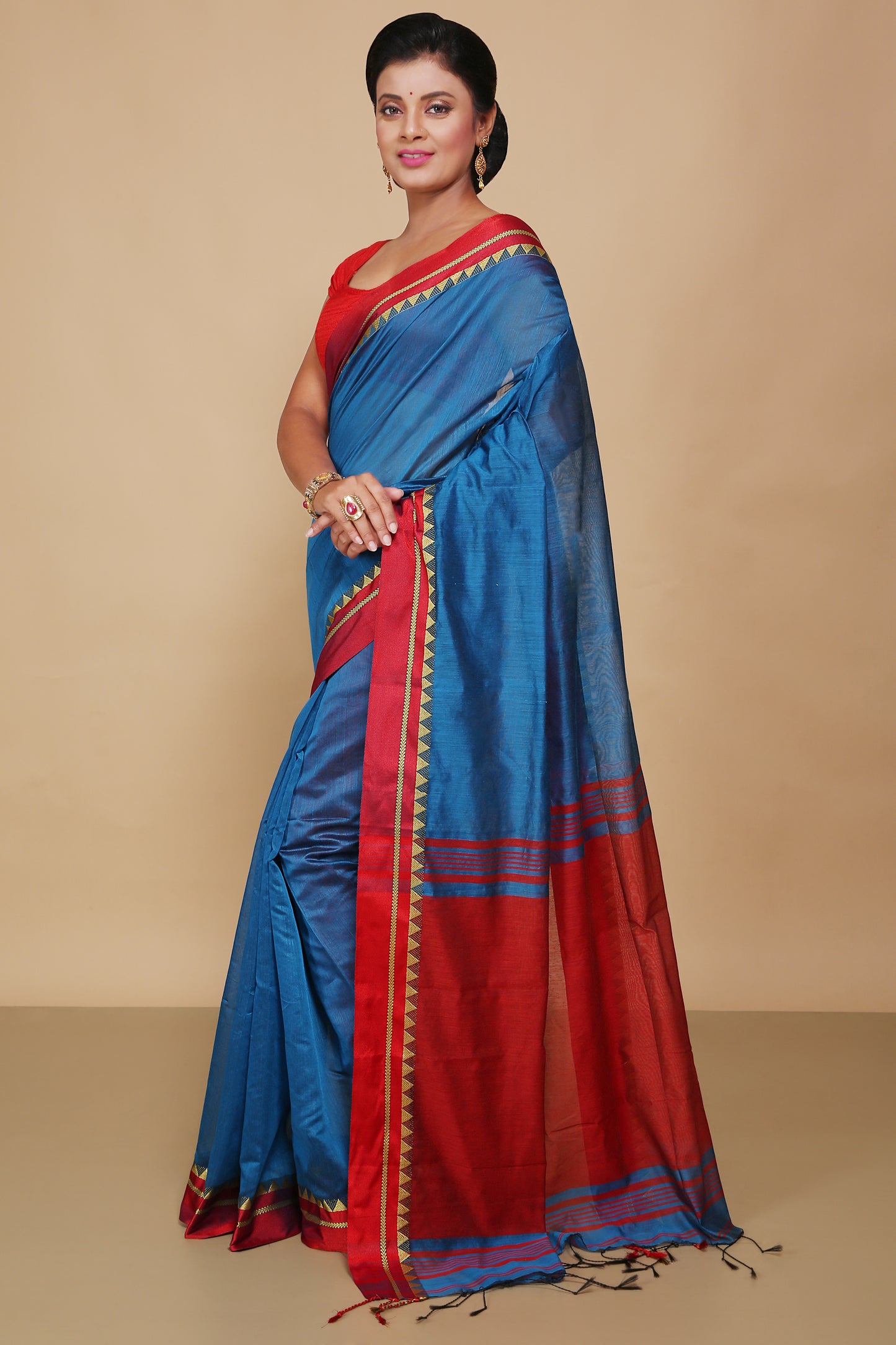 Terchi border handloom saree (Turquise)