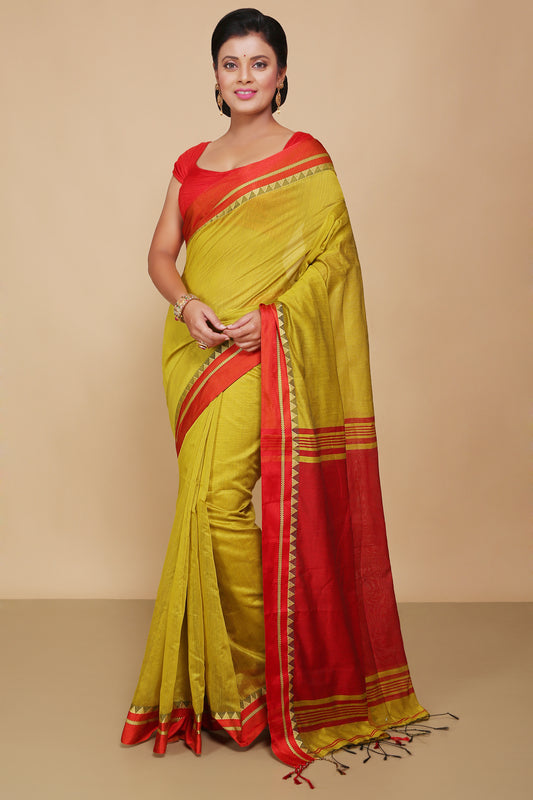 Terchi border handloom saree (Yellow)