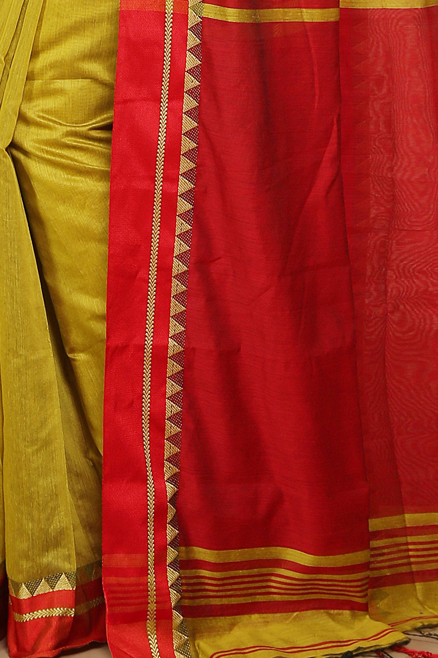 Terchi border handloom saree (Yellow)