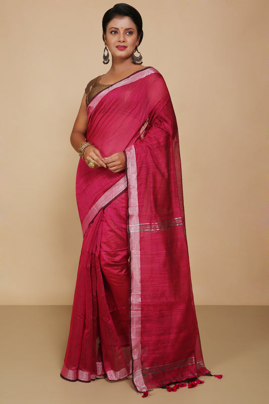 Traditional Indian Weaving Anchal Jari Cotton Check Saree With Blouse Piece (Pink)