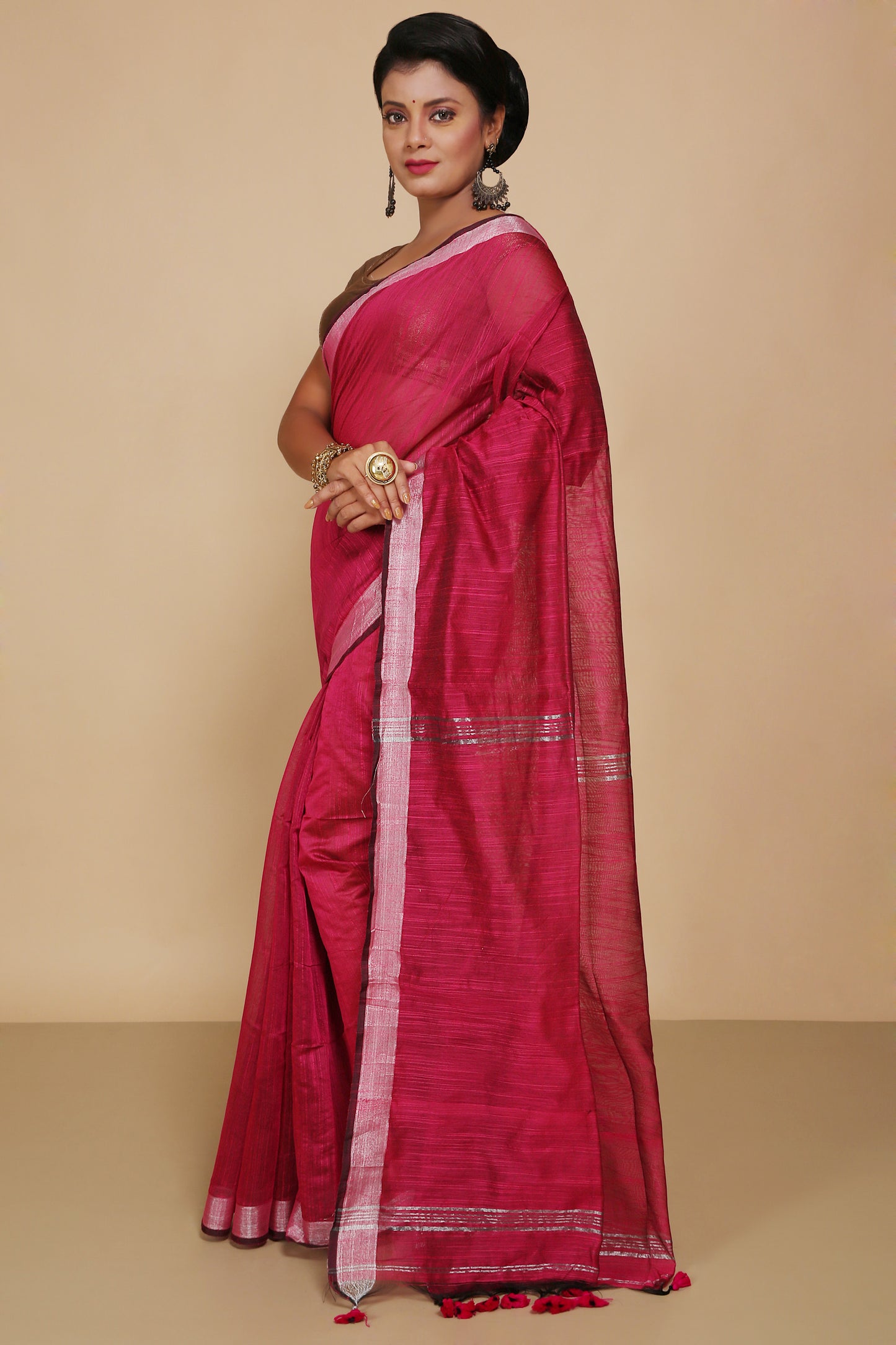 Traditional Indian Weaving Anchal Jari Cotton Check Saree With Blouse Piece (Pink)