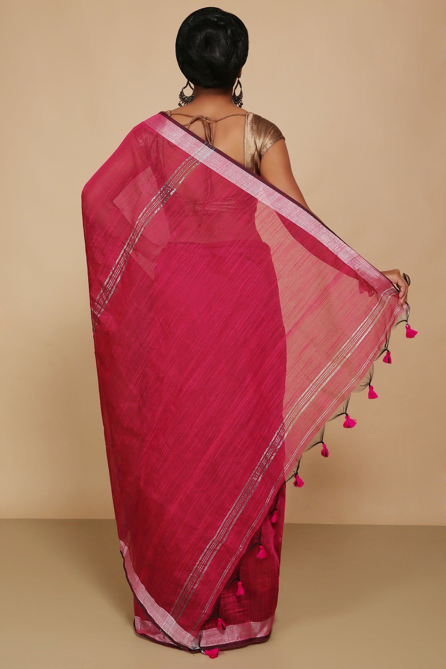 Traditional Indian Weaving Anchal Jari Cotton Check Saree With Blouse Piece (Pink)