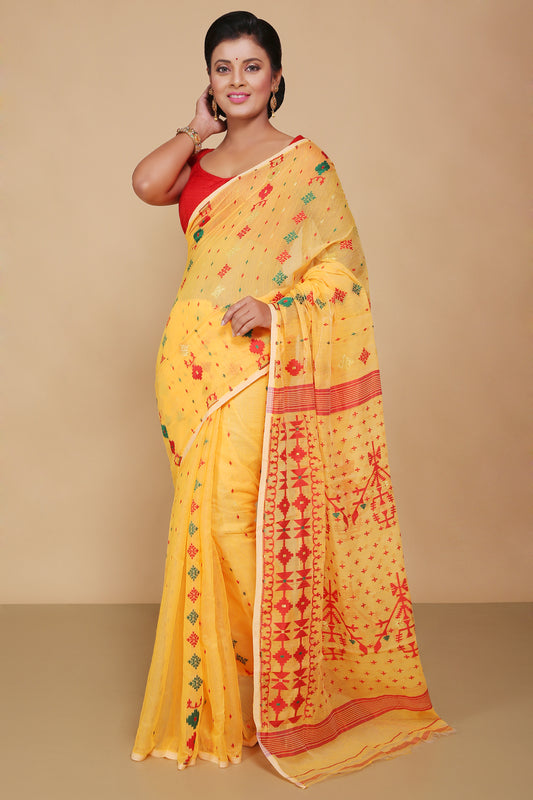 Mina work dhakai jamdani saree (Yellow)