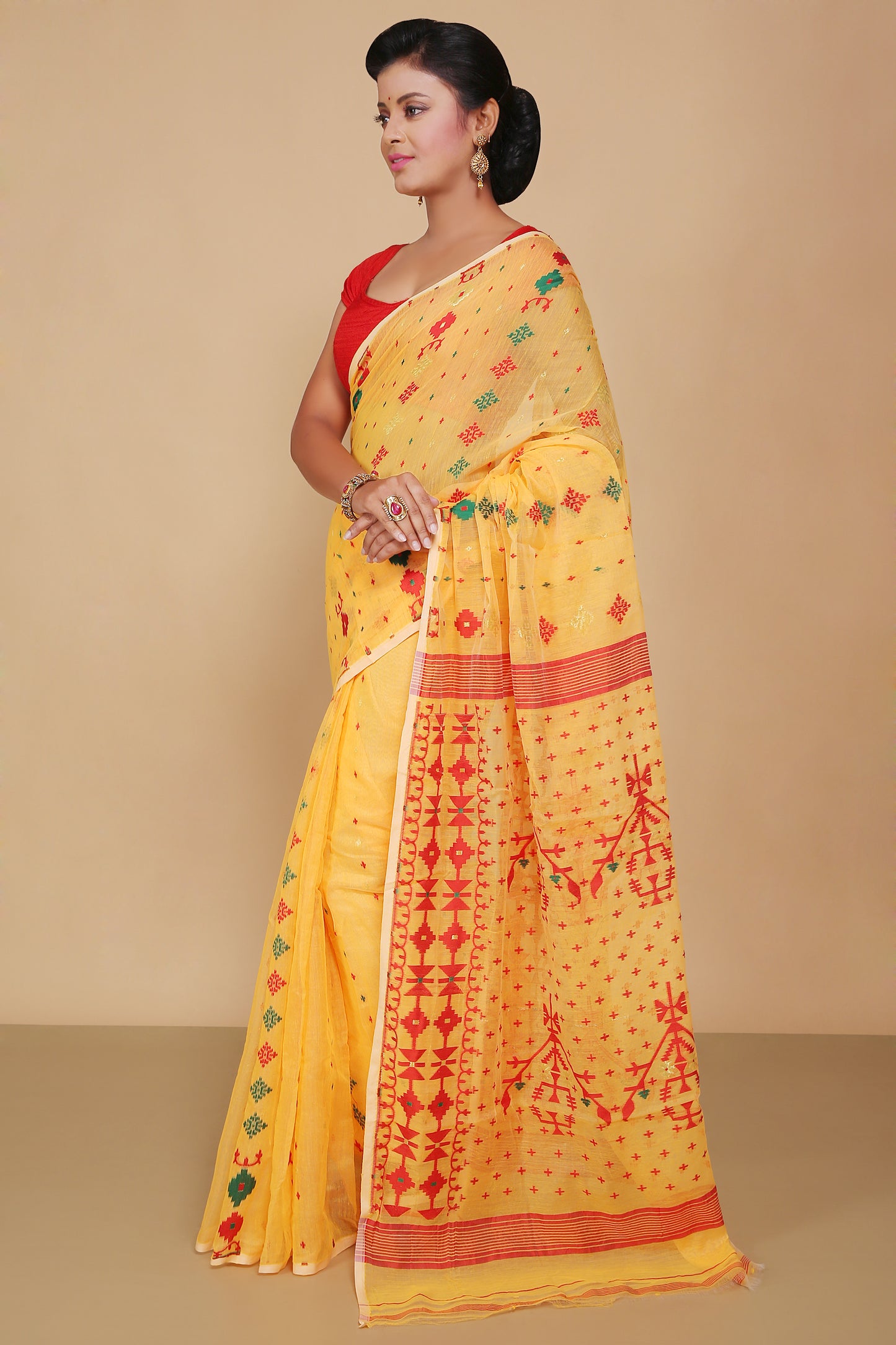 Mina work dhakai jamdani saree (Yellow)