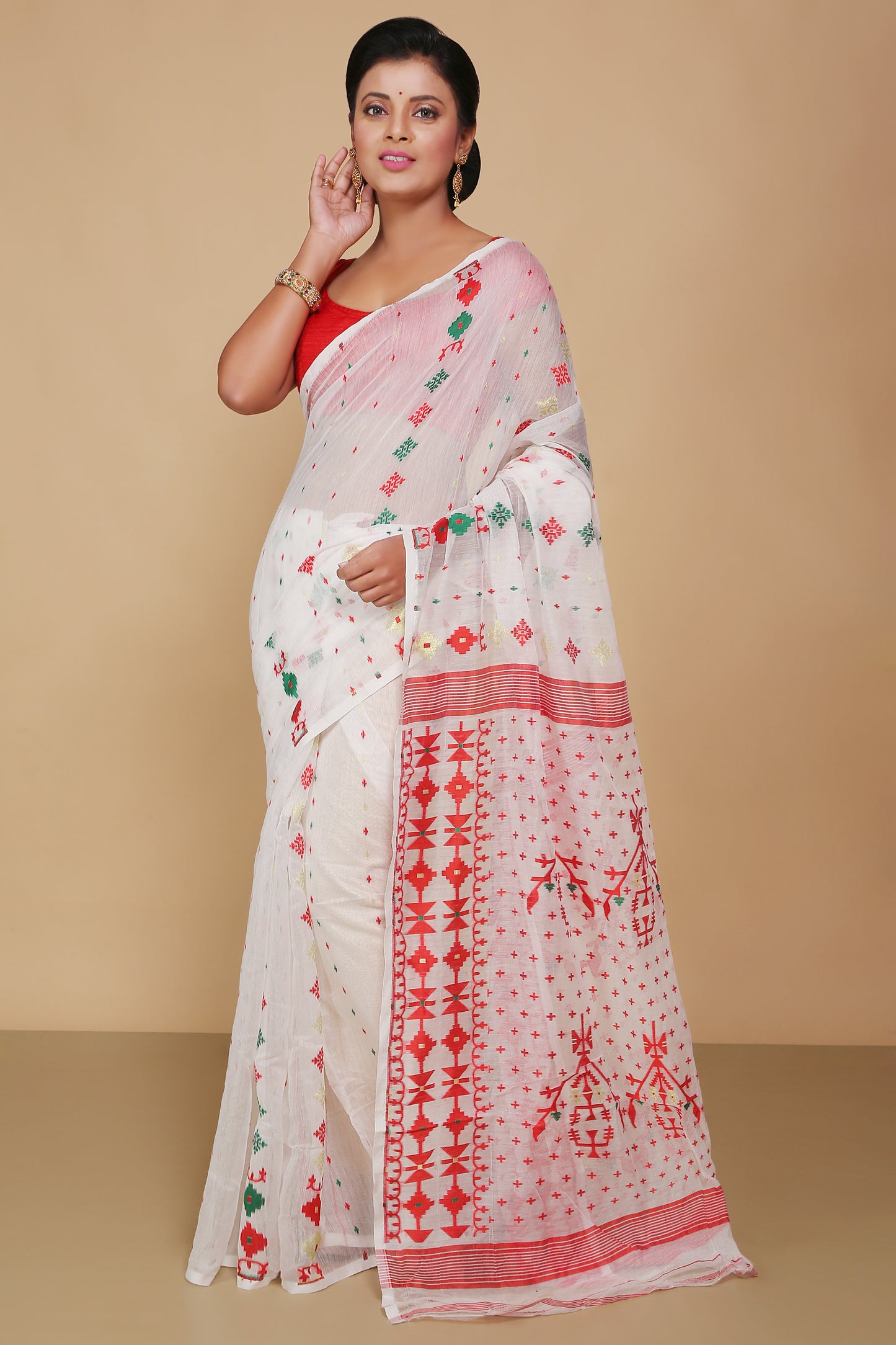 Mina work dhakai jamdani saree (White)