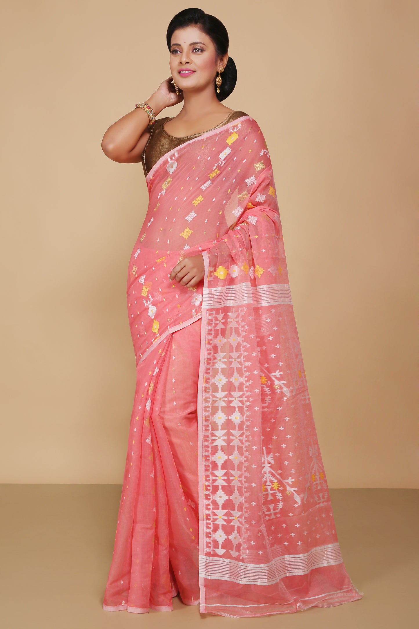 Mina work dhakai jamdani saree (Pink)