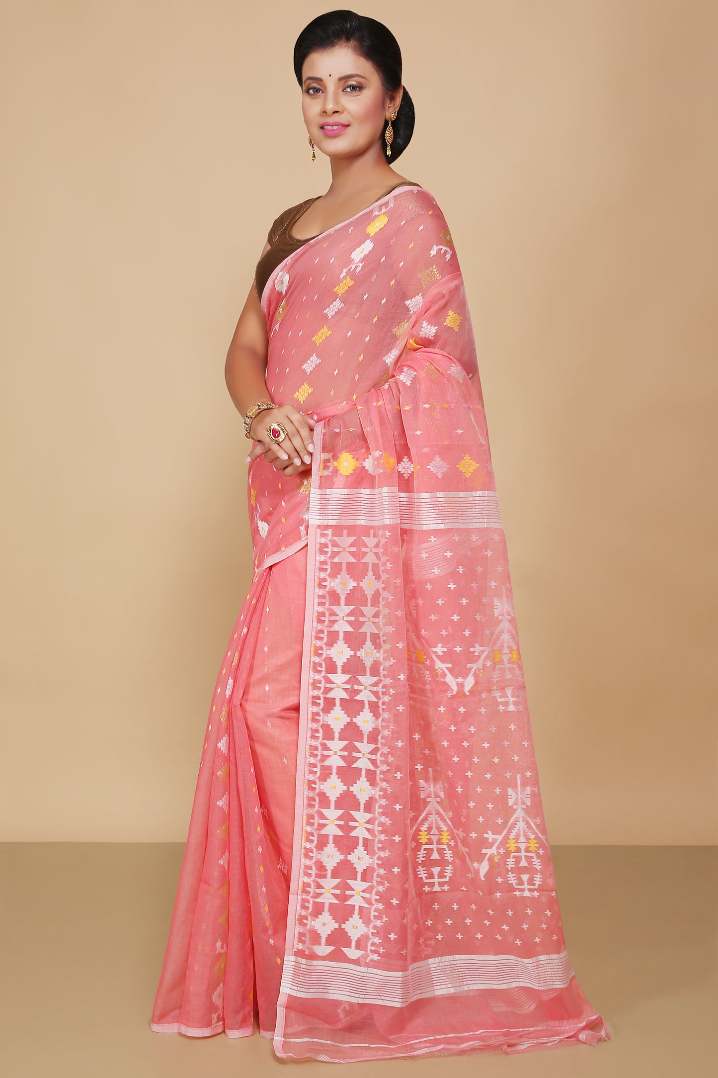 Mina work dhakai jamdani saree (Pink)