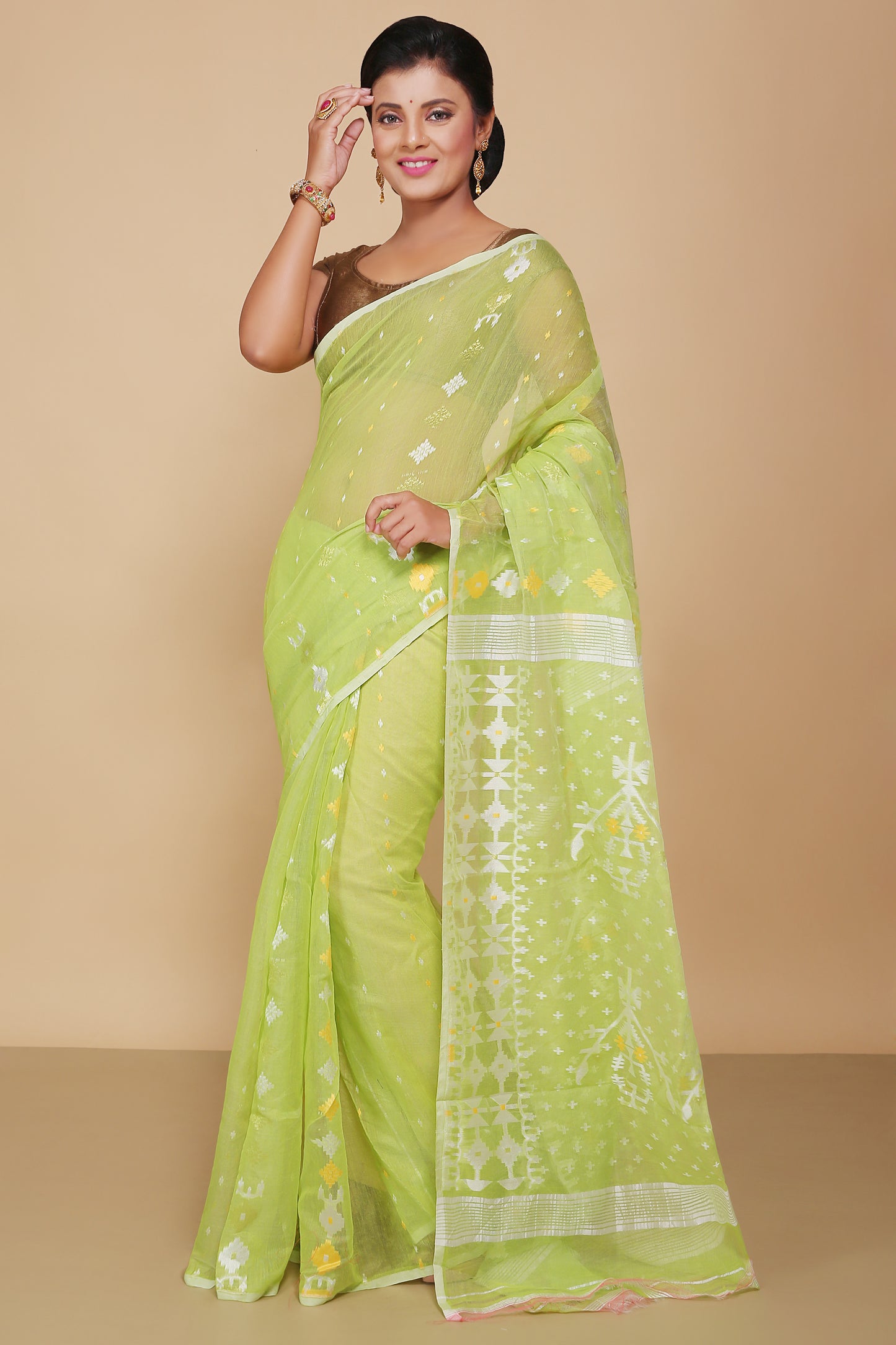 Mina work dhakai jamdani saree (Green)