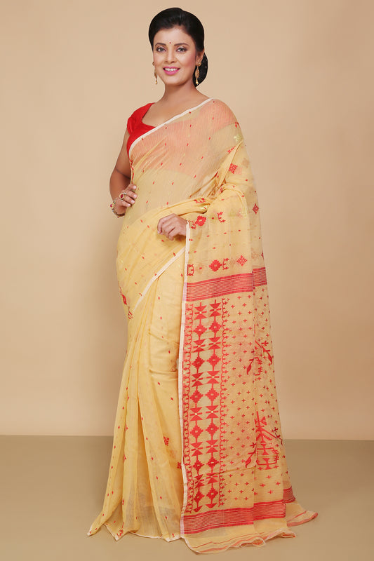 Mina work dhakai jamdani saree (Beige)