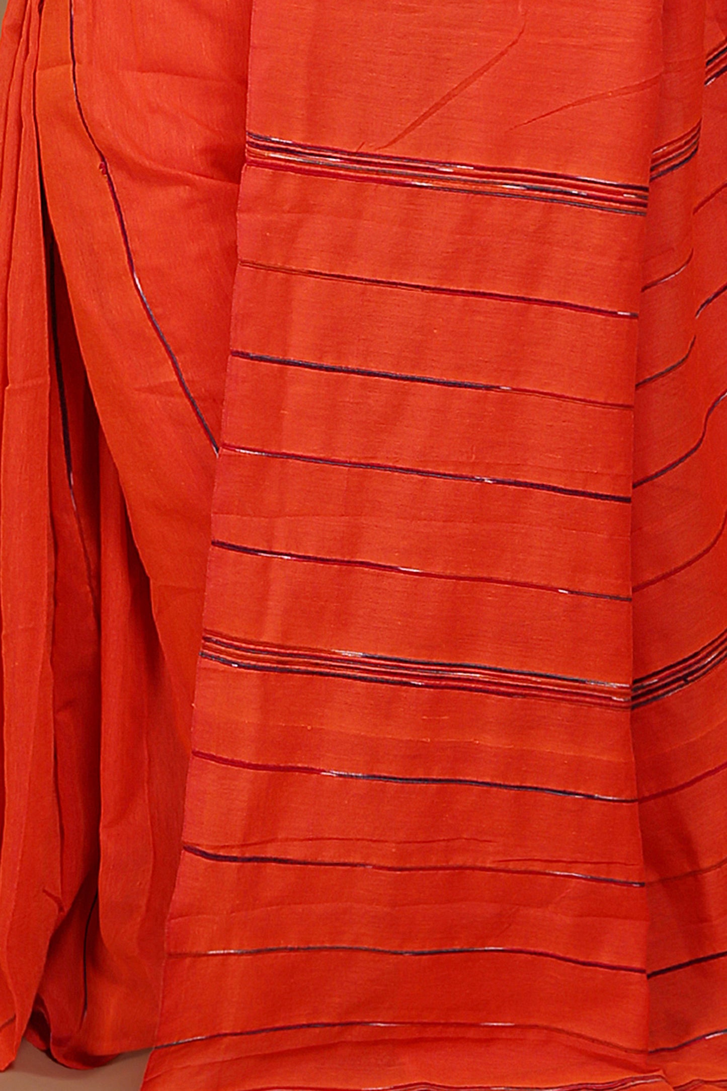 Traditional Khes Cotton Saree With Blouse Piece (Orange)