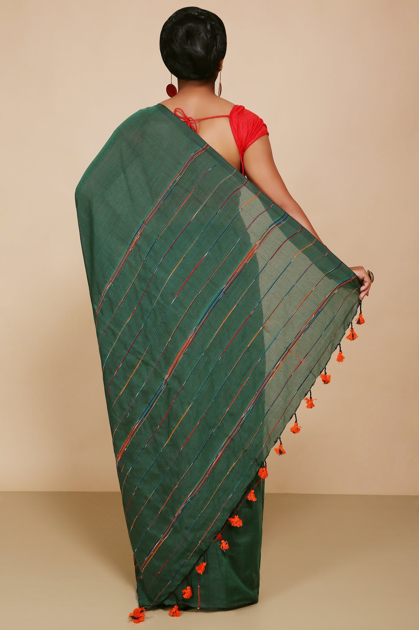 Traditional Khes Cotton Saree With Blouse Piece (Green)